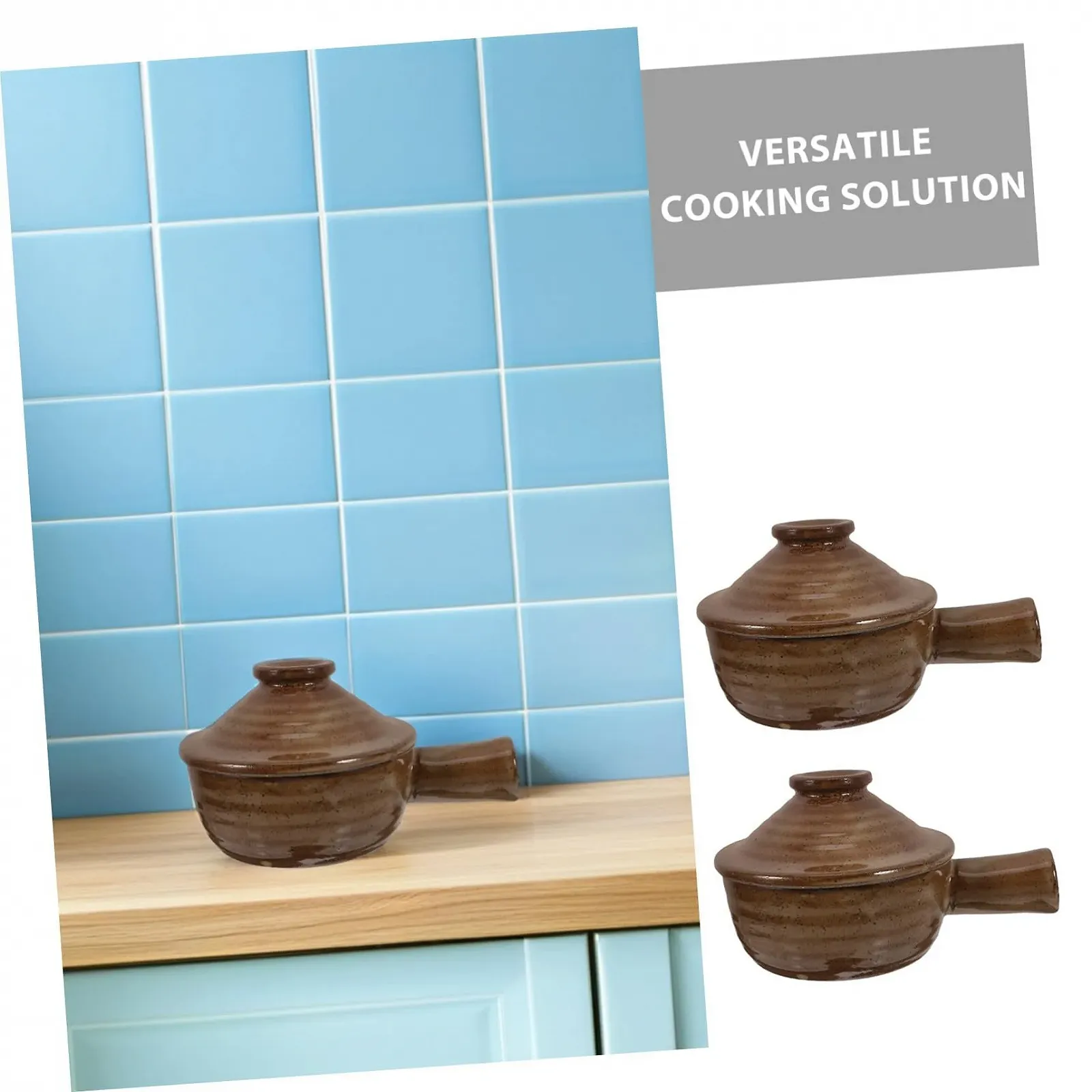 Набір ковшів VALICLUD 2 шт. керамічні теракотові з кришкою та ручкою для мікрохвильової печі, фото №8