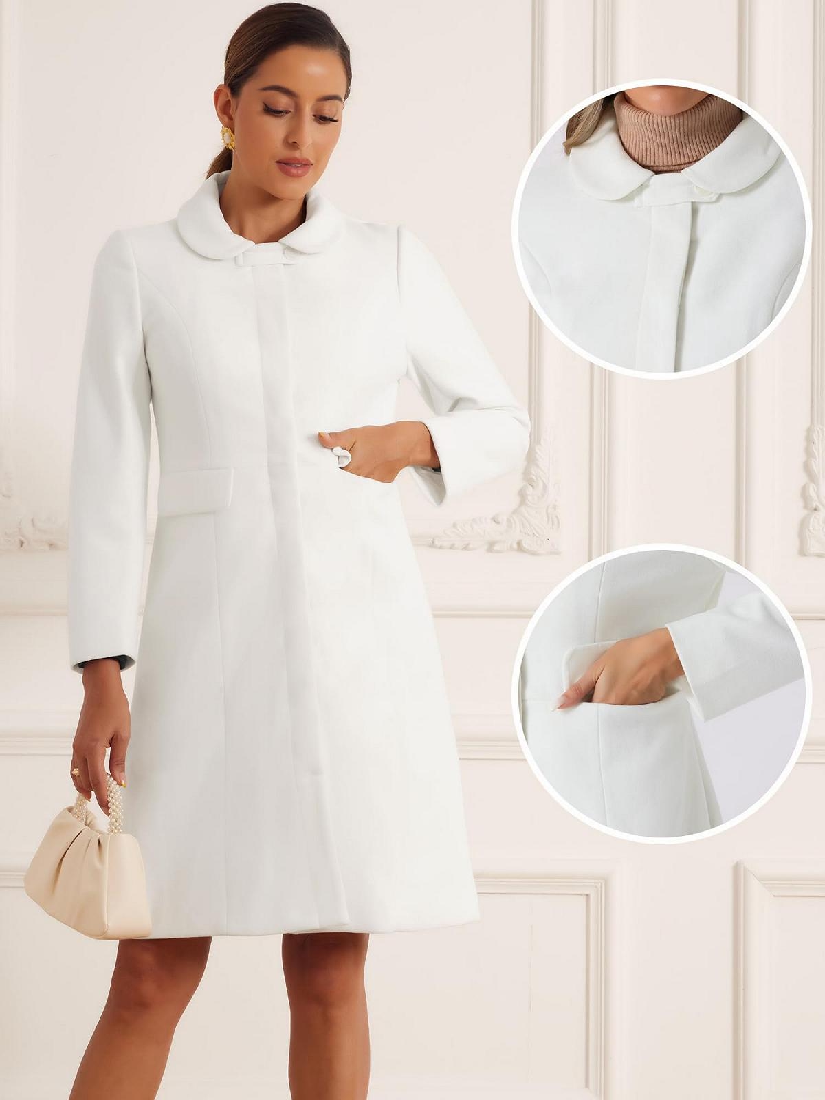 Пальто Allegra K Женское на пуговицах, с воротником, длинными рукавами, карманами, А-силуэта, повседневное, длинное, зимнее, фото №2 Пальто Allegra K Женское на пуговицах, с воротником, длинными рукавами, карманами, А-силуэта, повседневное, длинное, зимнее, фото №2