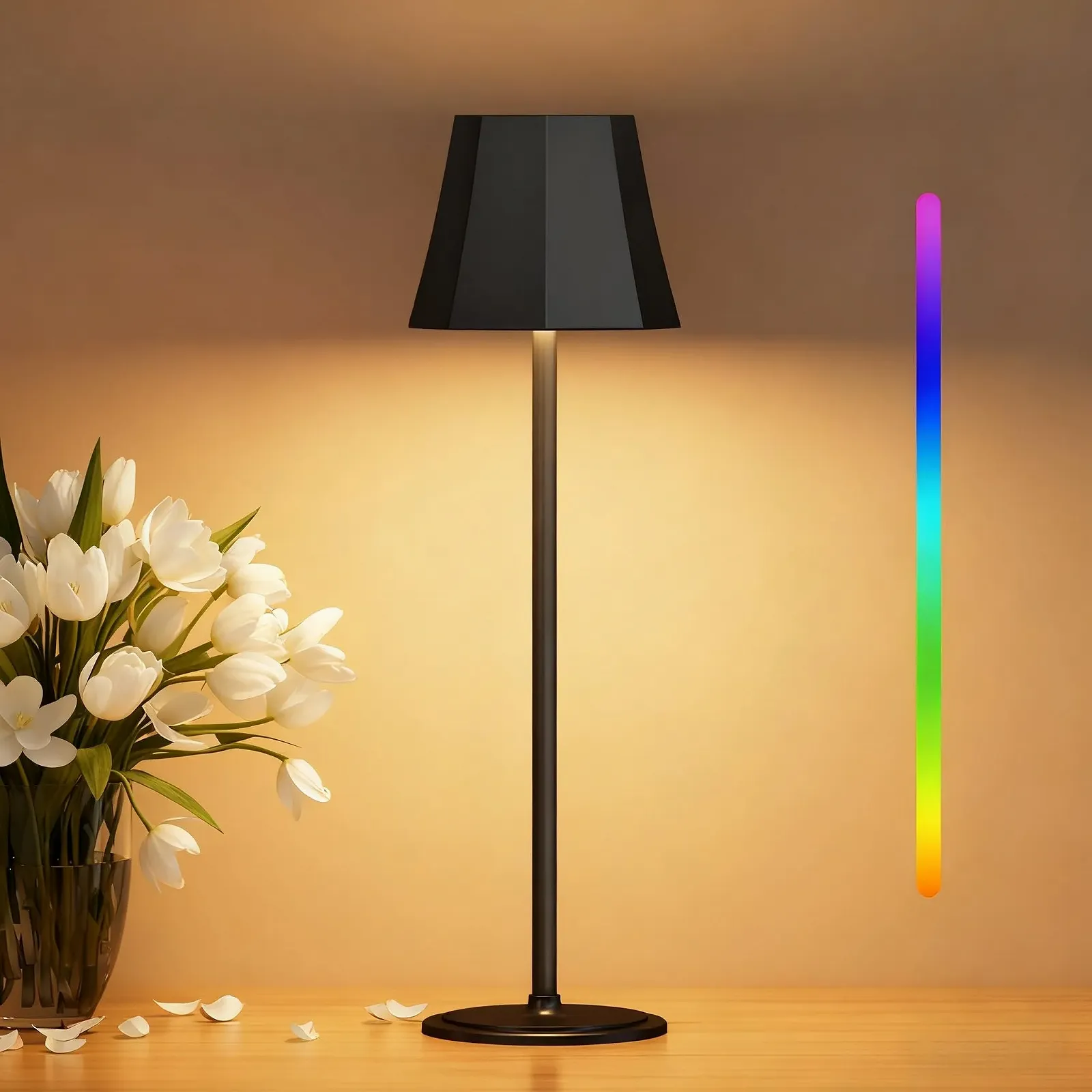 Настільна лампа Suright Wireless 3 Colour Modes + RGB акумуляторна IP54 Black, фото №1