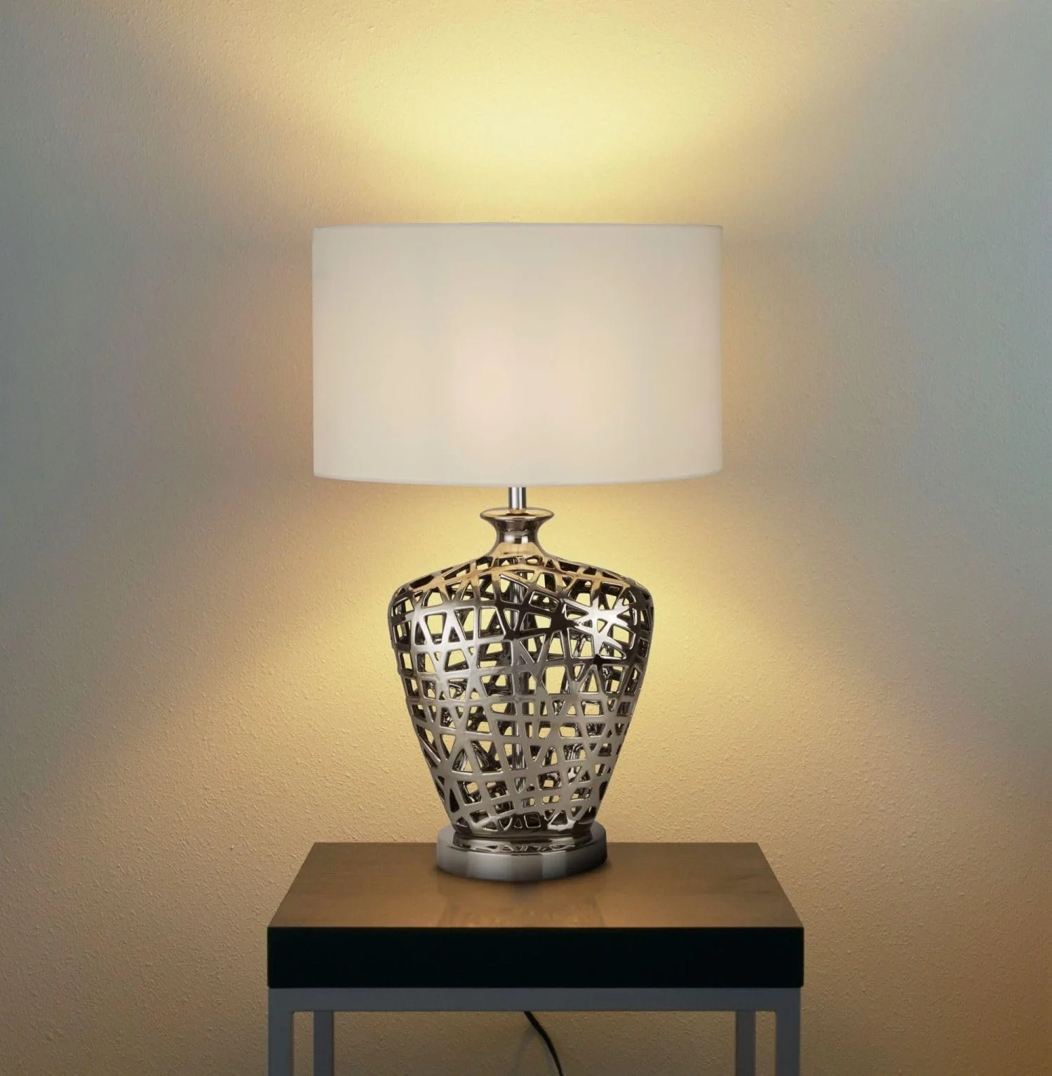 Настільна лампа Licht-Erlebnisse Тканина Кераміка 57 см Хром Білий, фото №4