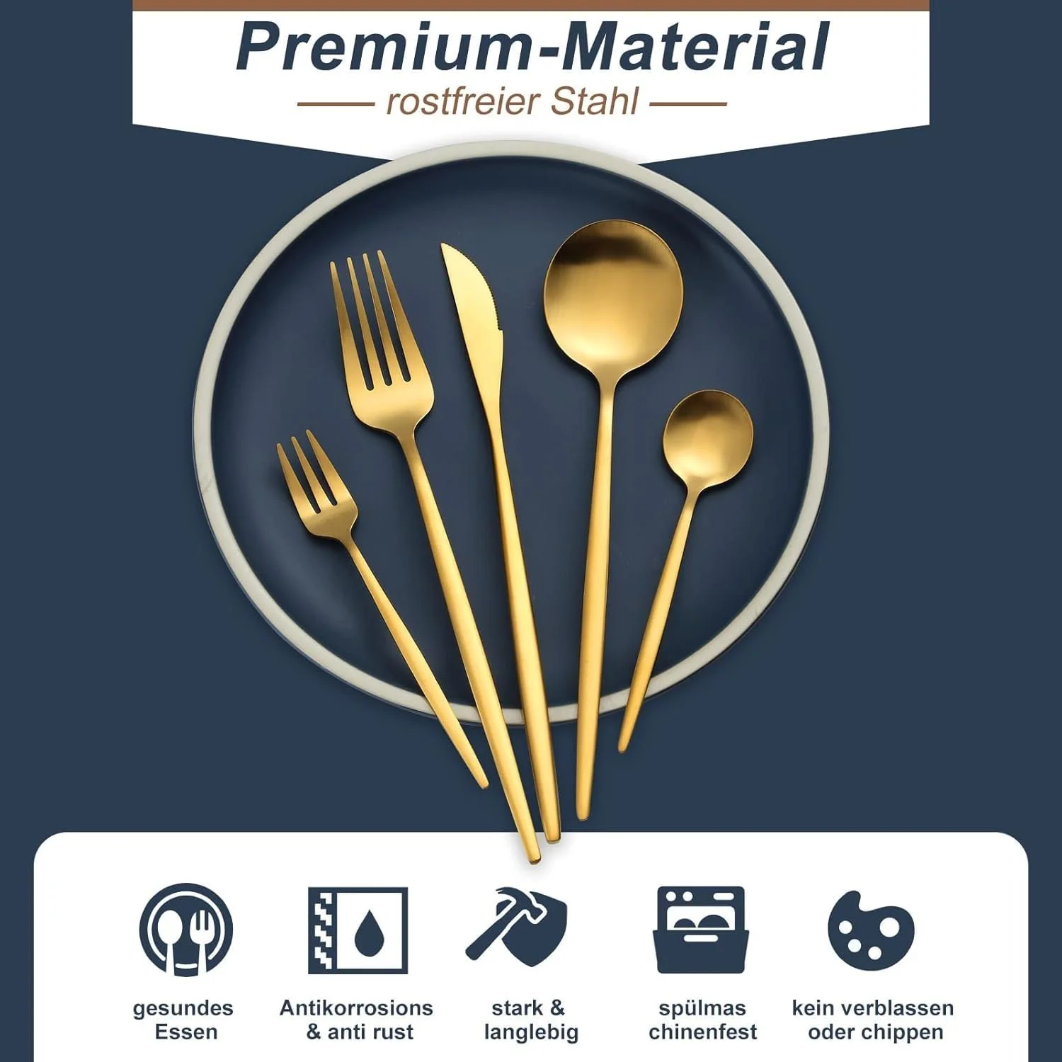 Ложка Bestdin 20 см, набір 12 штук, золотиста матова, фото №3