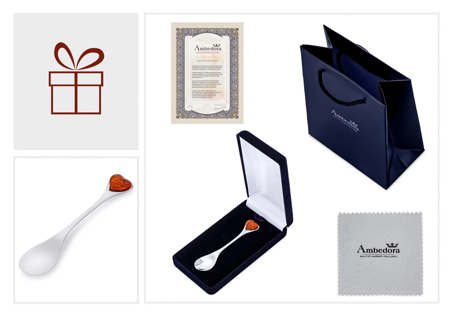 Ложка Сувенірна Sterling Silver Polished Baltic Amber Серце M Срібна, фото №7