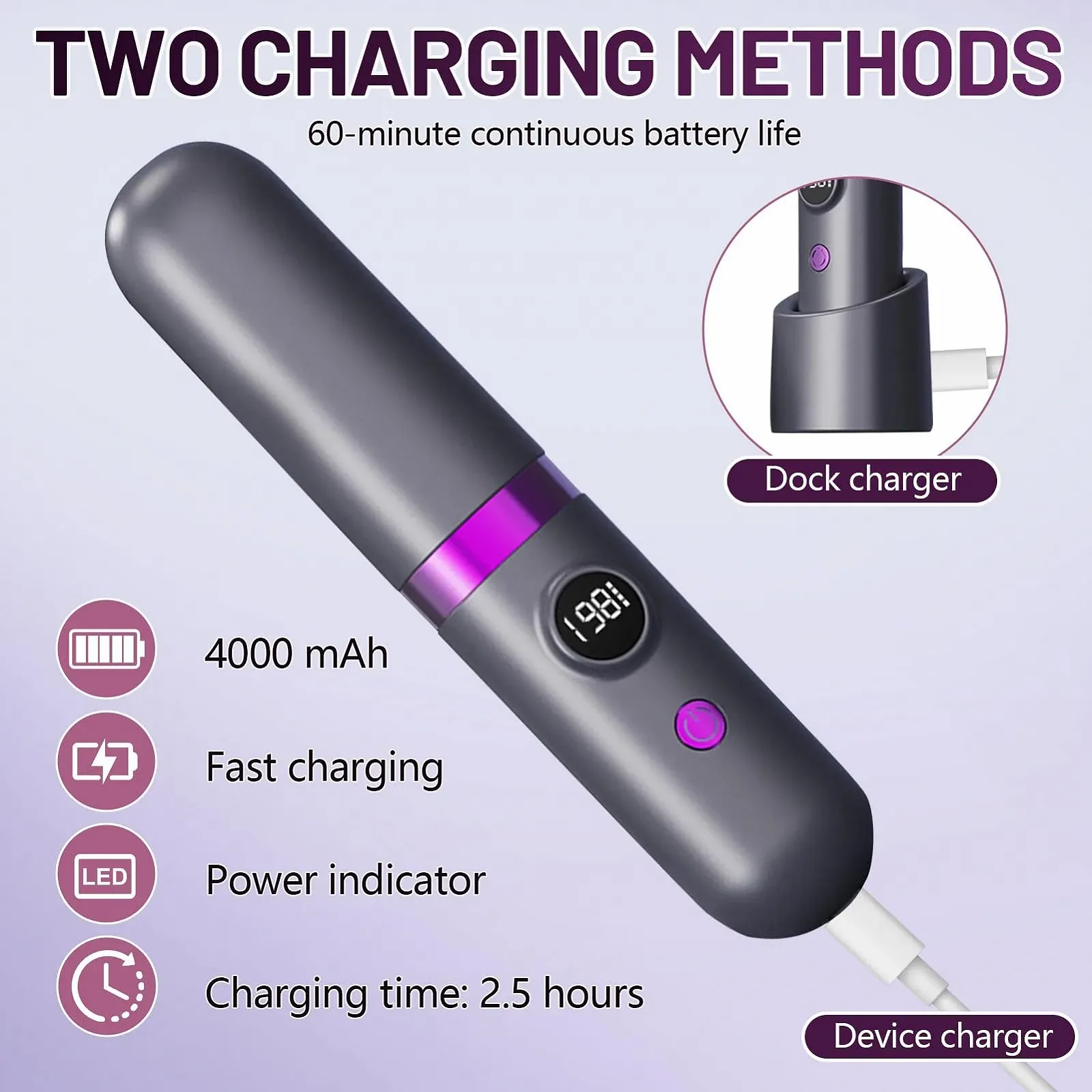 Щітка-випрямляч бездротова MCH керамічний нагрів іонна USB-C із зарядною станцією, фото №9 Щітка-випрямляч бездротова MCH керамічний нагрів іонна USB-C із зарядною станцією, фото №9