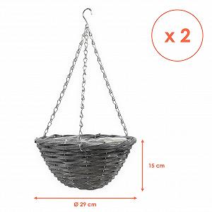 Плетені кошики для підвішування Spetebo Набір 2 шт 29 cm з плівкою та ланцюжком Сірий synthetic.ua - Фото 1