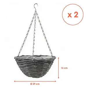 Плетеные корзины для подвешивания Spetebo Набор 2 шт 29 cm с пленкой и цепочкой Серый synthetic.ua - Фото 1