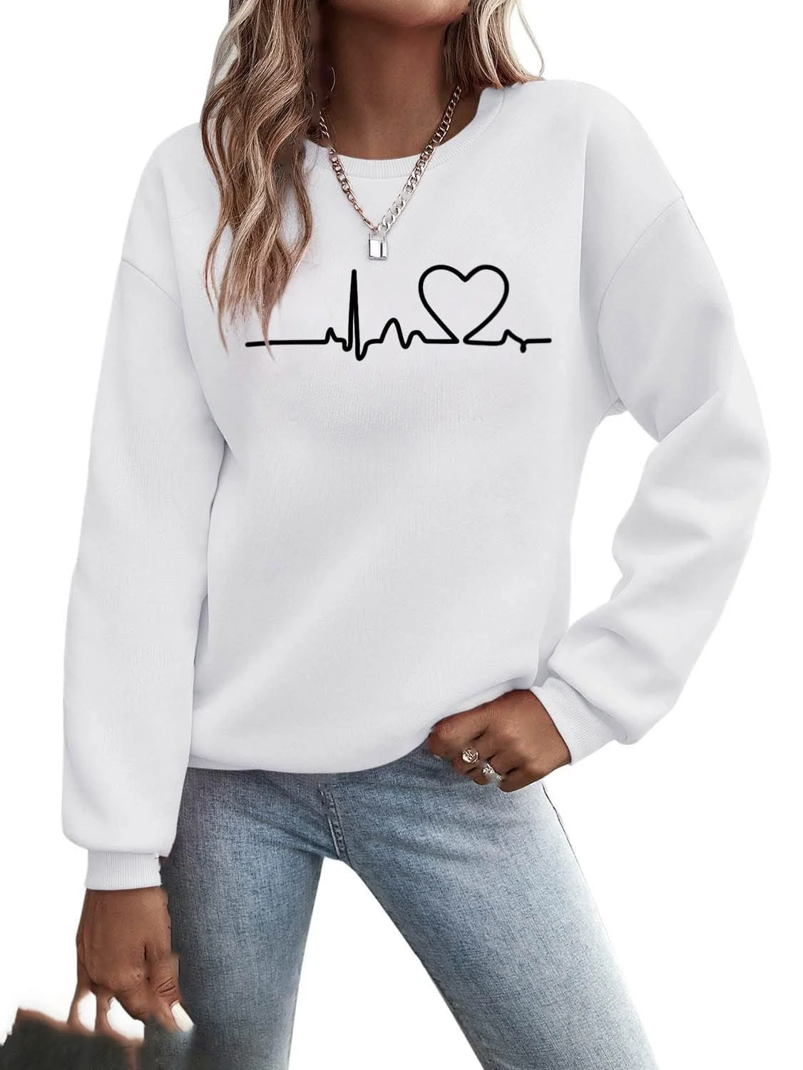 Женский Свитшот Minetom с принтом Love, длинные рукава, круглый вырез горловины, свободный, повседневный, спортивный, уличный стиль, без капюшона, осенне-зимний, фото №1