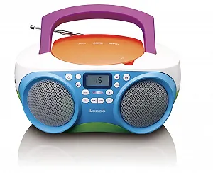 Магнітола Lenco SCD-41, дитячий, CD-радіо, стереосистема, бумбокс, FM-радіо, USB, MP3, 2 x 1 Вт RMS, живлення від мережі та акумулятора, кольоровий - Фото 1