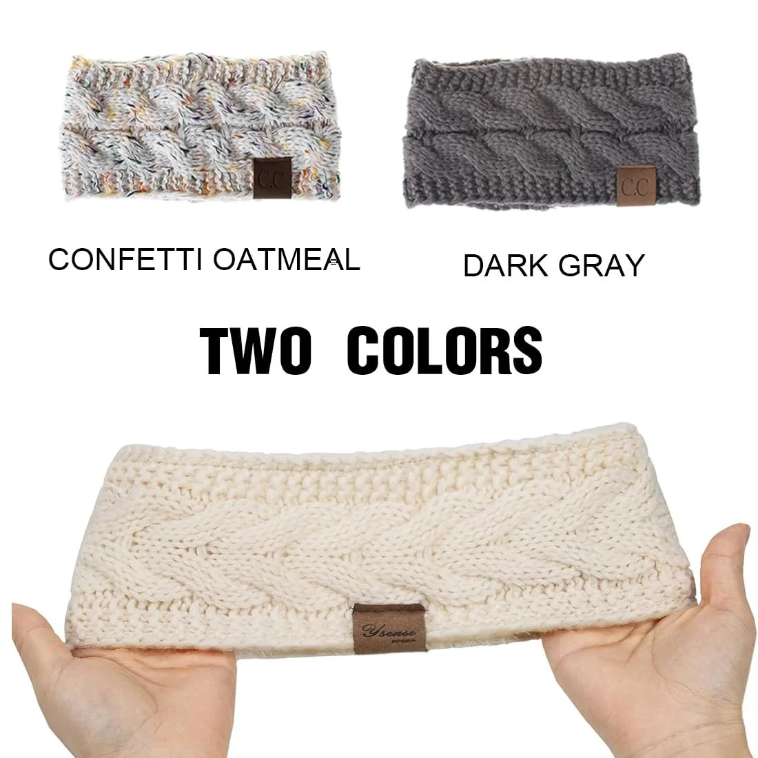 Пов'язка на голову В'язана Еластична Темно-сірий + Чорний (2 шт), фото №4