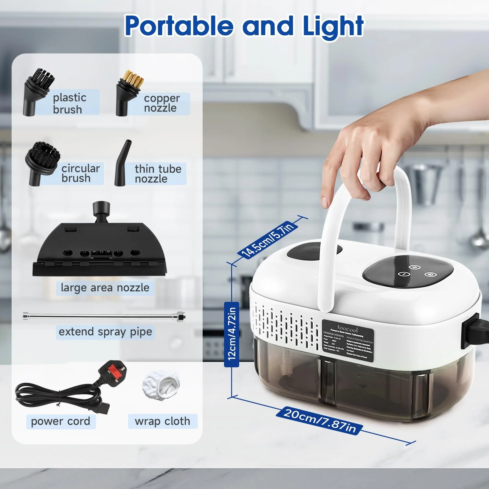 Пароочисник ручний 2500W 1100 мл 3Bar Білий, фото №4 Пароочисник ручний 2500W 1100 мл 3Bar Білий, фото №4