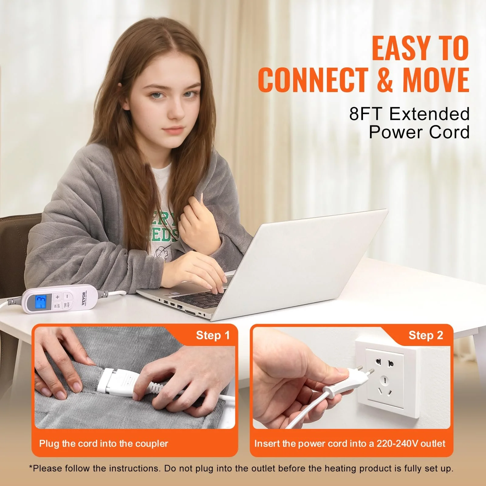 Електрична ковдра VEVOR Queen Size, 180 x 200 см, сіра, фото №5