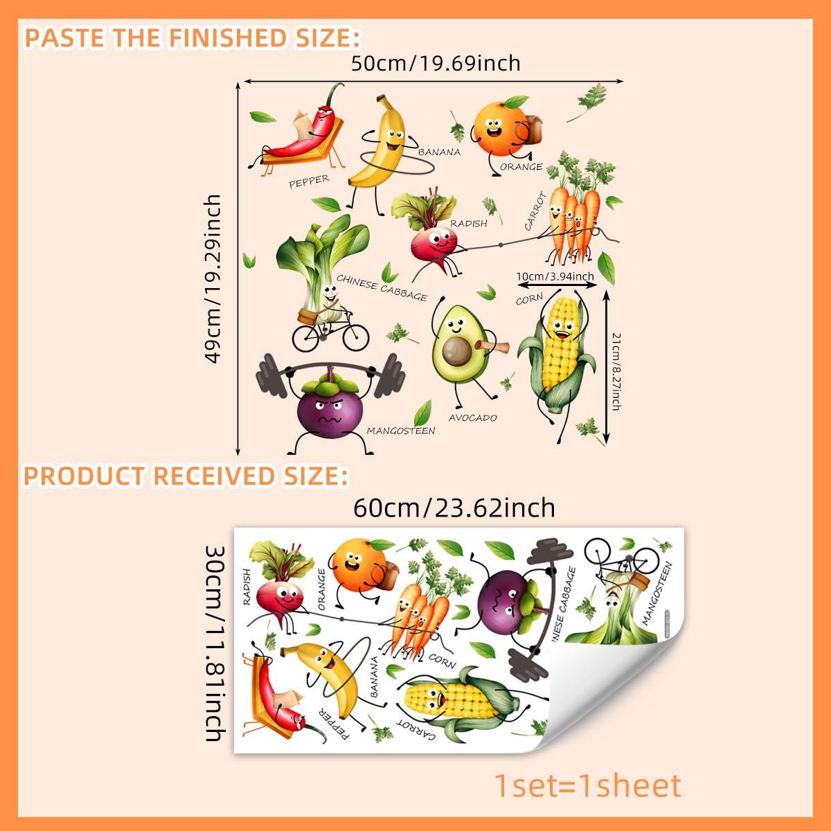 Наклейка на стіну HGDESIGN Funny Vegetables Fruit для кухні та їдальні (A), фото №2