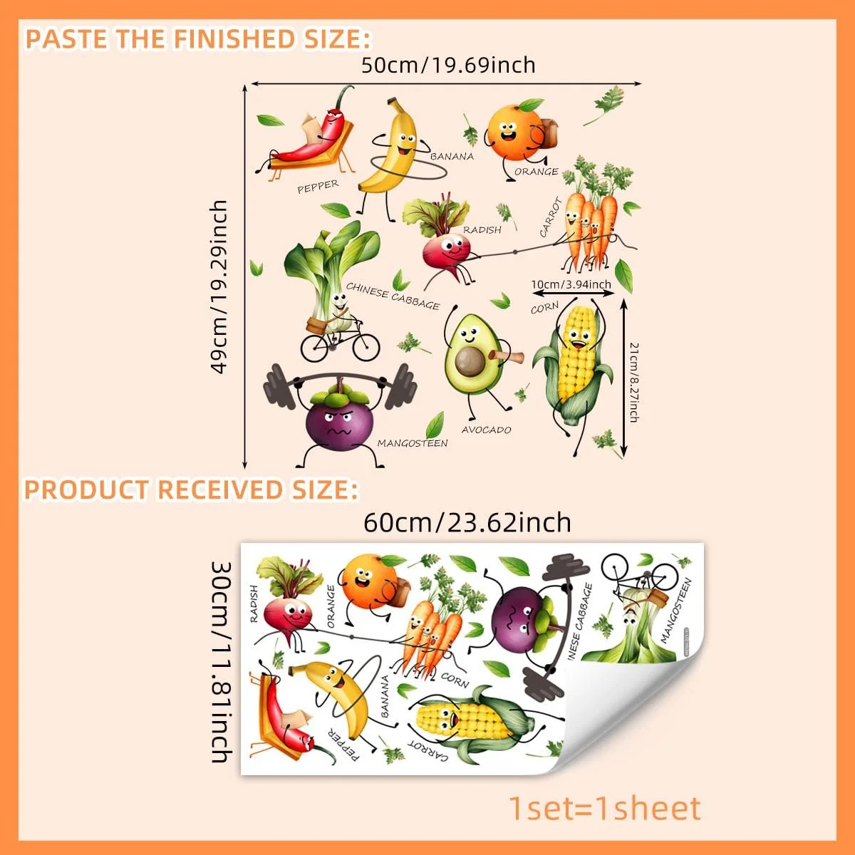 Наклейка на стену HGDESIGN Funny Vegetables Fruit для кухни и столовой (A), фото №2