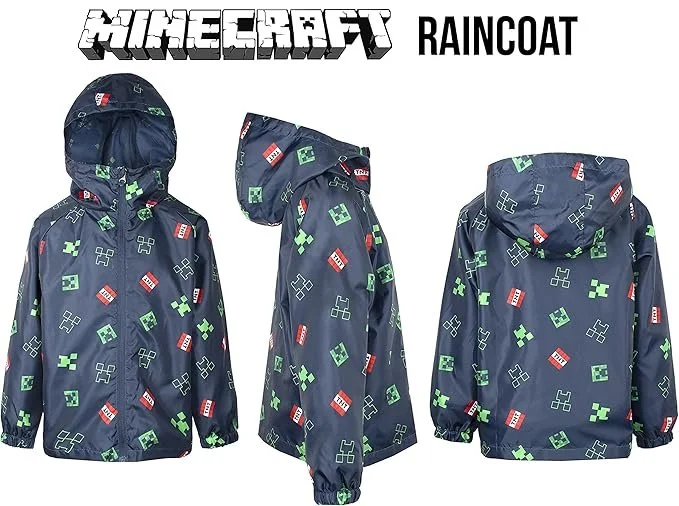 Дождевик Minecraft для мальчиков 5-12 лет Водонепроницаемая куртка с подкладкой и капюшоном Легкая и машинная стирка, фото №4