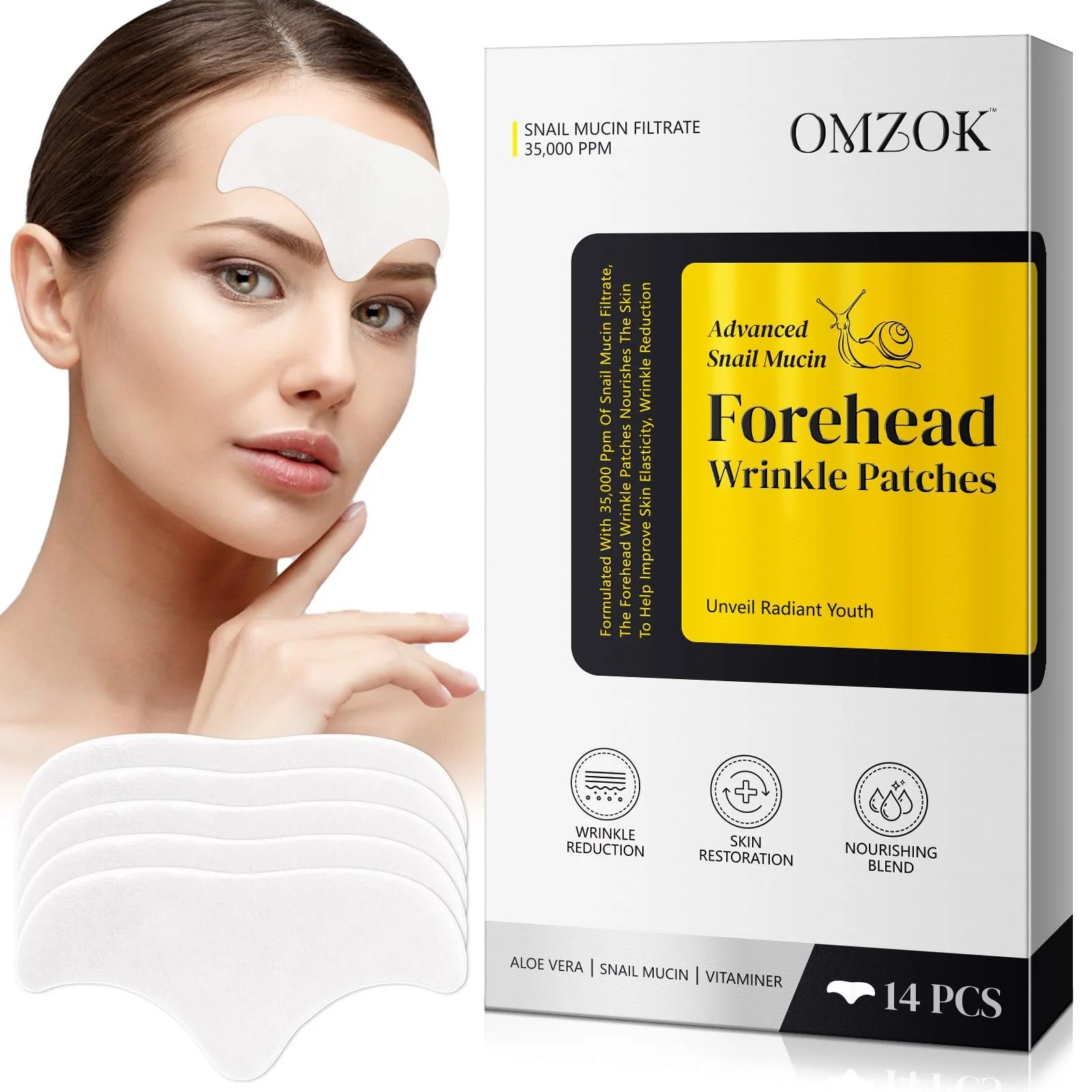 Пластир для чола проти зморшок з муцином равлика для розгладження дрібних ліній і зморшок, 14 шт, фото №1