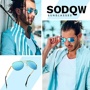 Авиаторы SODQW Женские Солнцезащитные очки Зеркальные Поляризованные Металлическая оправа synthetic.ua - Фото 1