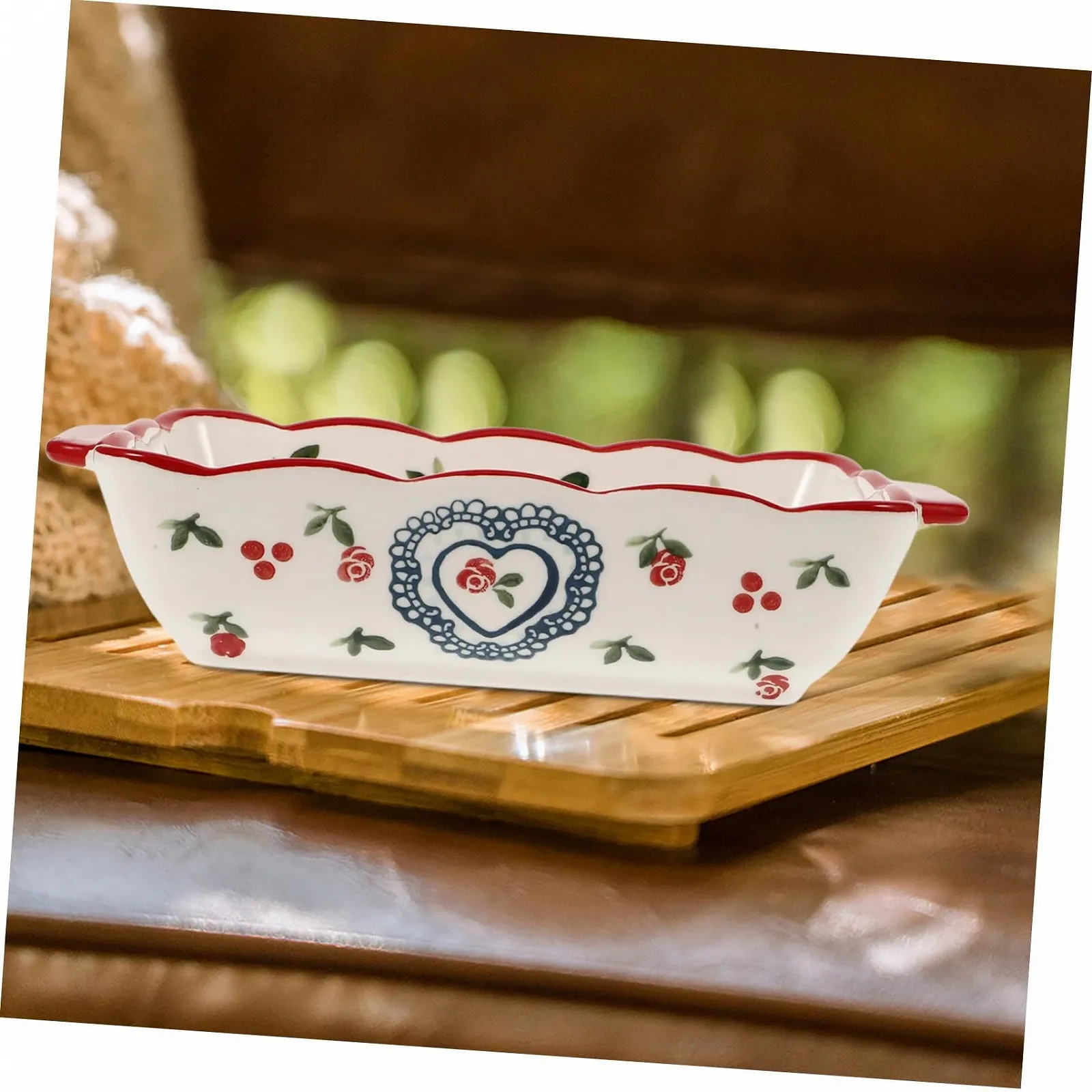 Форма для запекания керамическая прямоугольная с двумя ручками жаропрочная гладкая для микроволновой печи и морозильной камеры, фото №4