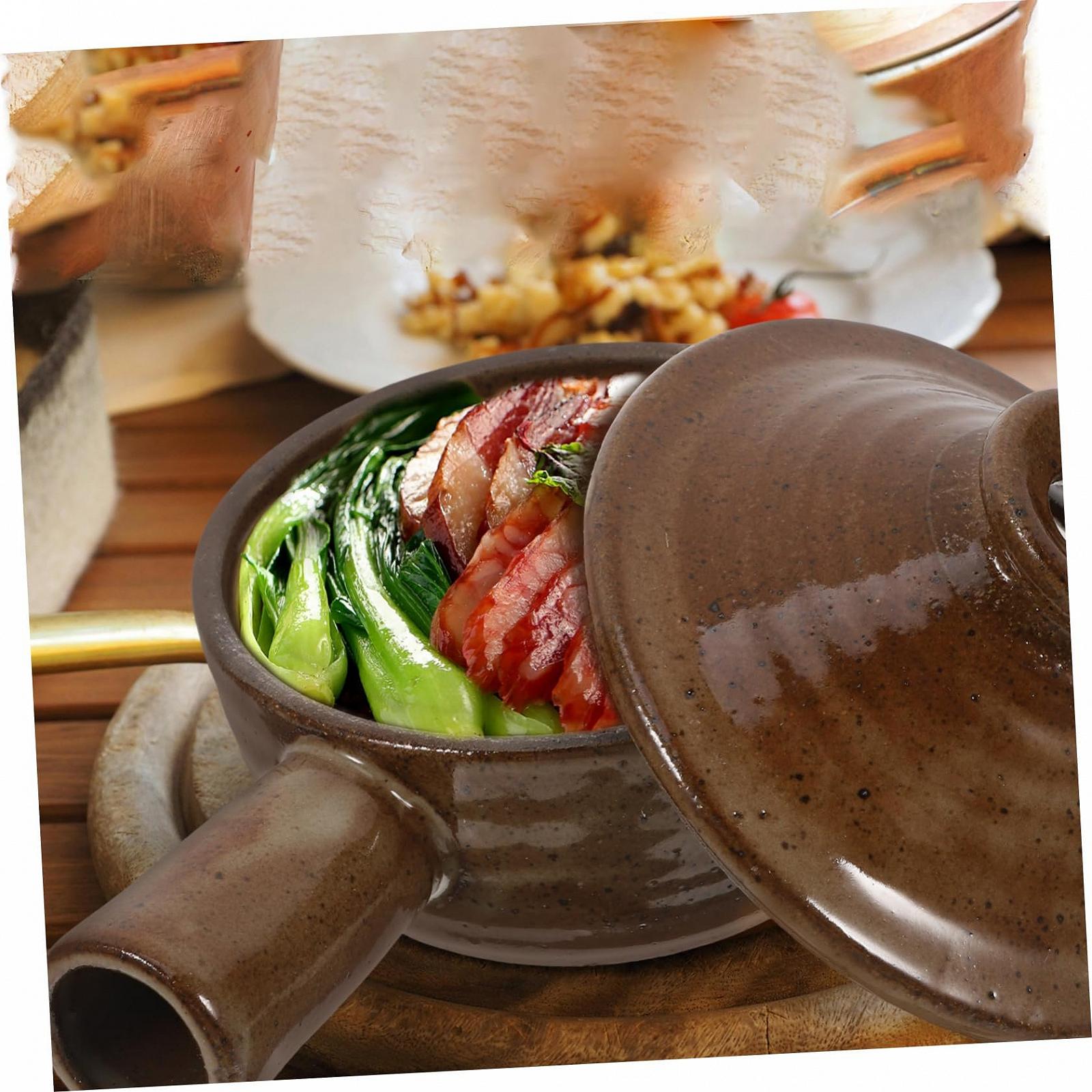 Глиняный горшок с крышкой для микроволновой печи с антипригарным покрытием и вентиляционным отверстием 1 шт., фото №4