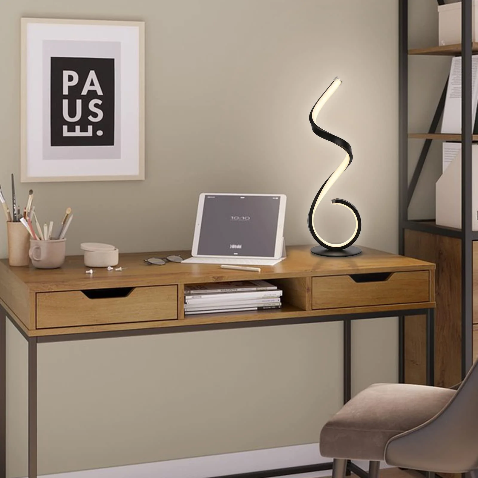 Настольная лампа LED спиральный дизайн, 22 Ватт, с регулировкой яркости, 3 режима цвета, 10 уровней яркости, черная, фото №6