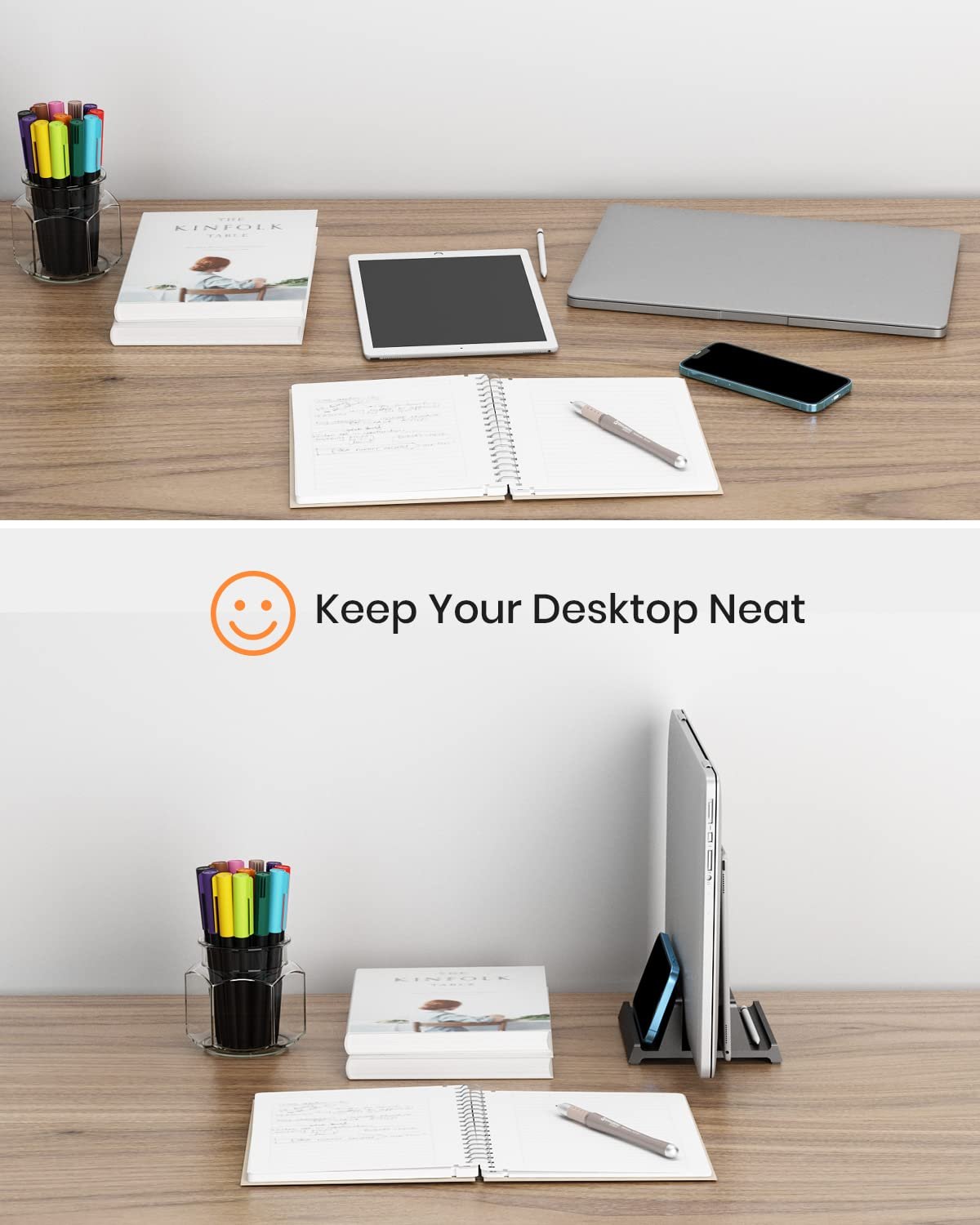 Вертикальная подставка для ноутбука 3-в-1 Klearlook ABS, регулируемая док-станция для ноутбука, настольный держатель для MacBook/Surface/Galaxy/HP/Dell/Chrome Book/планшетов до 17,3 дюймов - Черный, фото №4