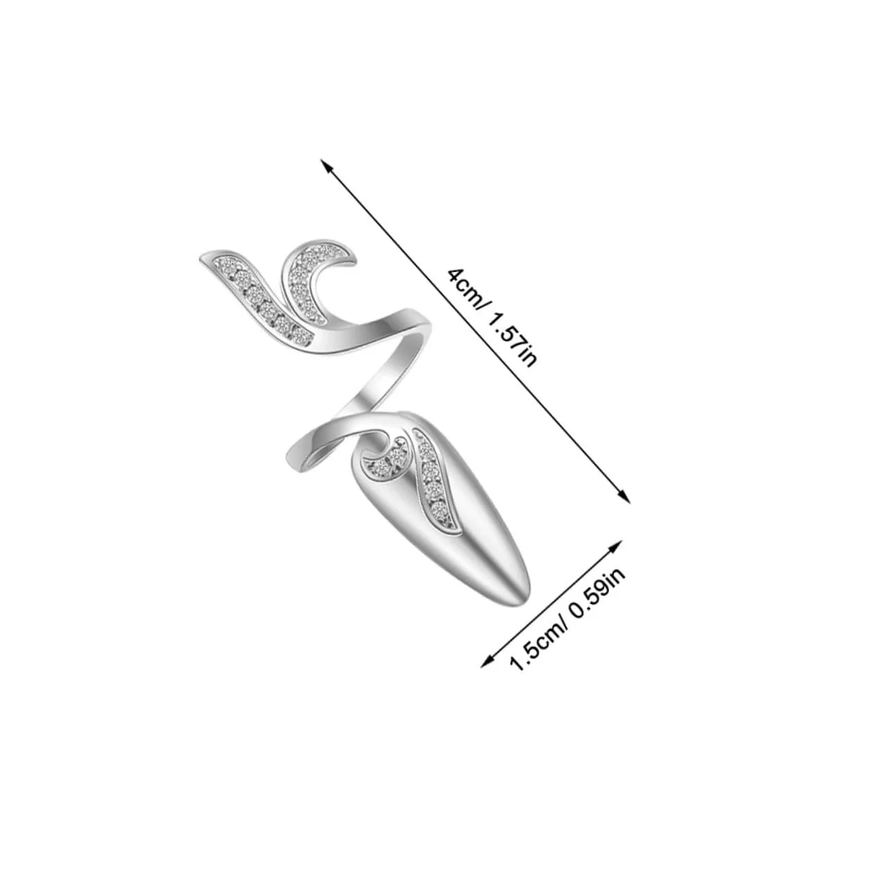 Кольца на ногти PLAFOPE со стразами 4 шт. сплав открытые серебристые, фото №2
