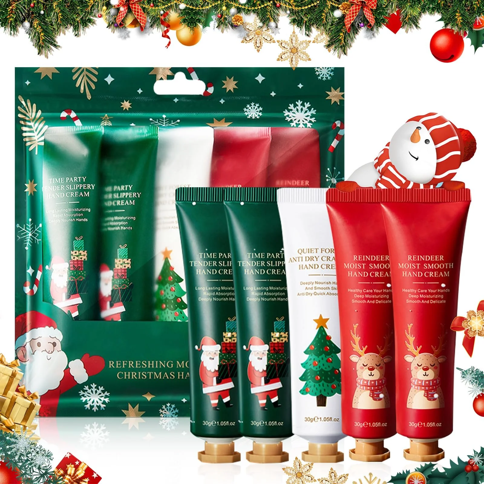 Крем для рук Різдвяний, Набір з 5 міні-кремів для рук, Зволожуючий та живильний, фото №1