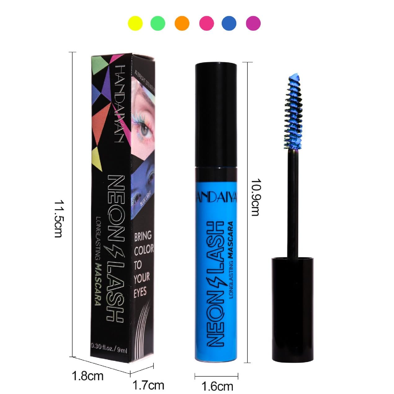 туш для вій UV Glow кольорова 4D Lash 6 кольорів, довготривала, стійка до розмазування, об'ємна та чарівна Оранжевий, фото №7