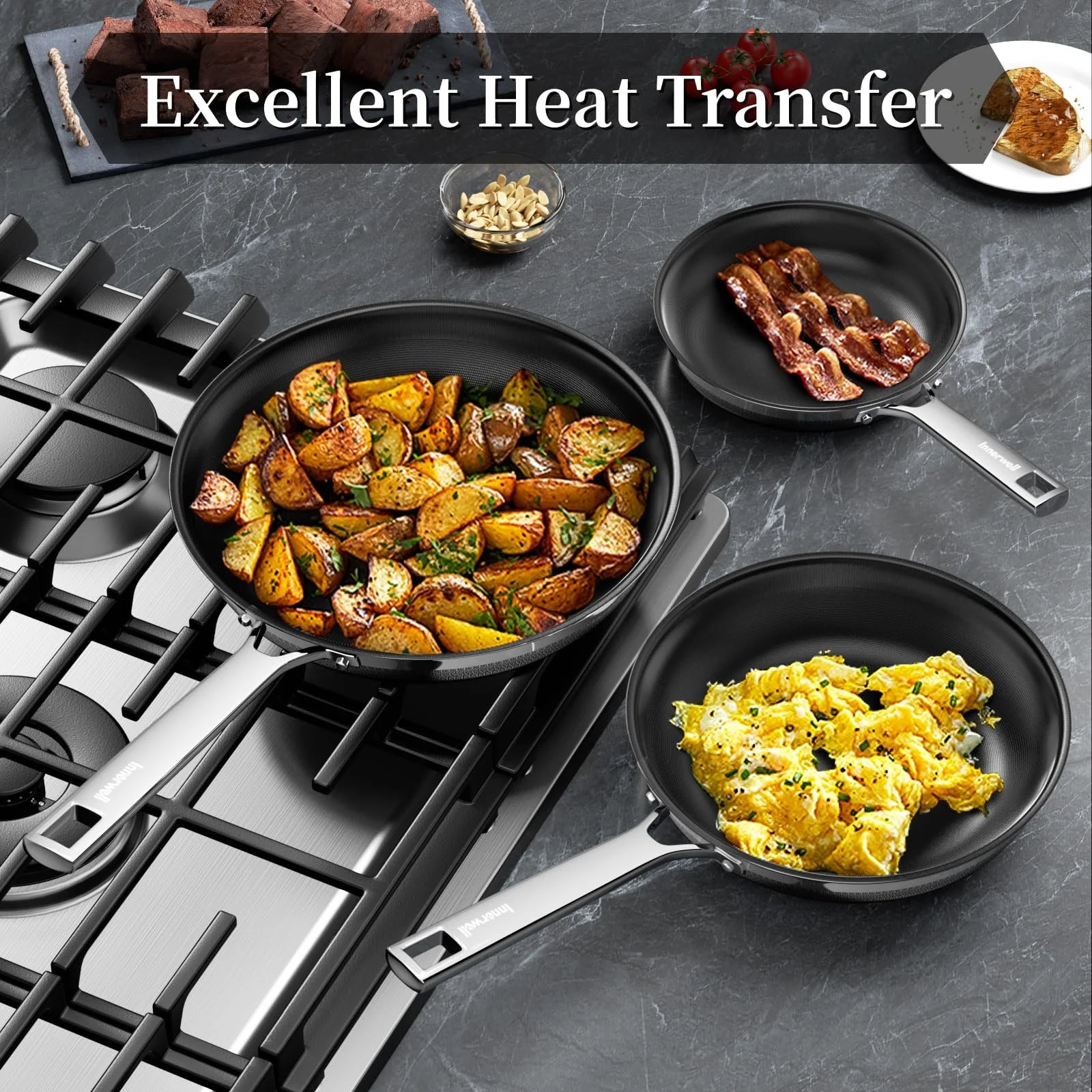 Пательня Innerwell Титан-кераміка 28 см, індукційна, з кришкою, нержавіюча сталь, антипригарне покриття, для духовки, без PFOA, для всіх плит, чорна, фото №7