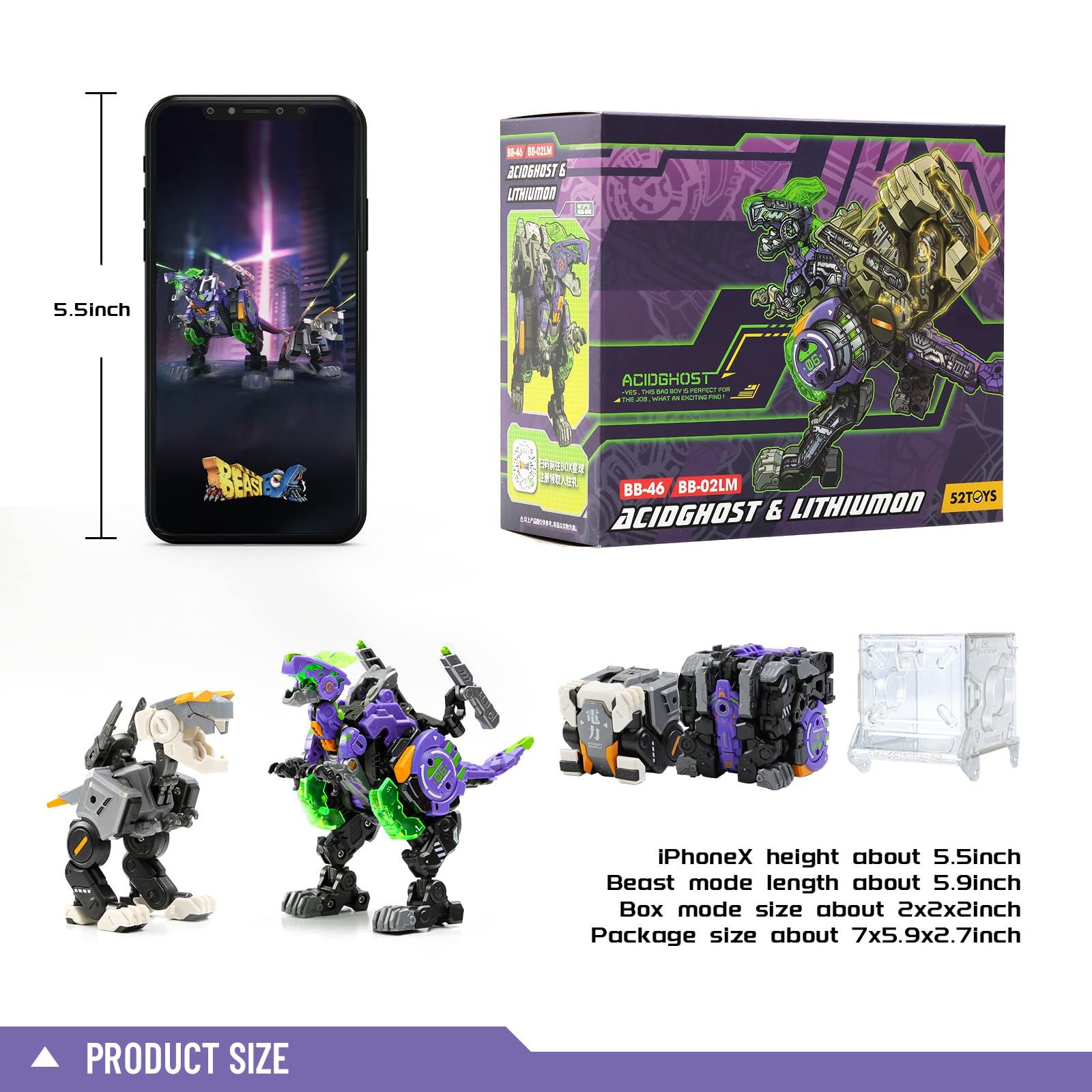 Іграшка-трансформер 52TOYS Beastbox Series ACIDGHOST & LITHIUMON, динозавр, різнокольоровий, фото №5