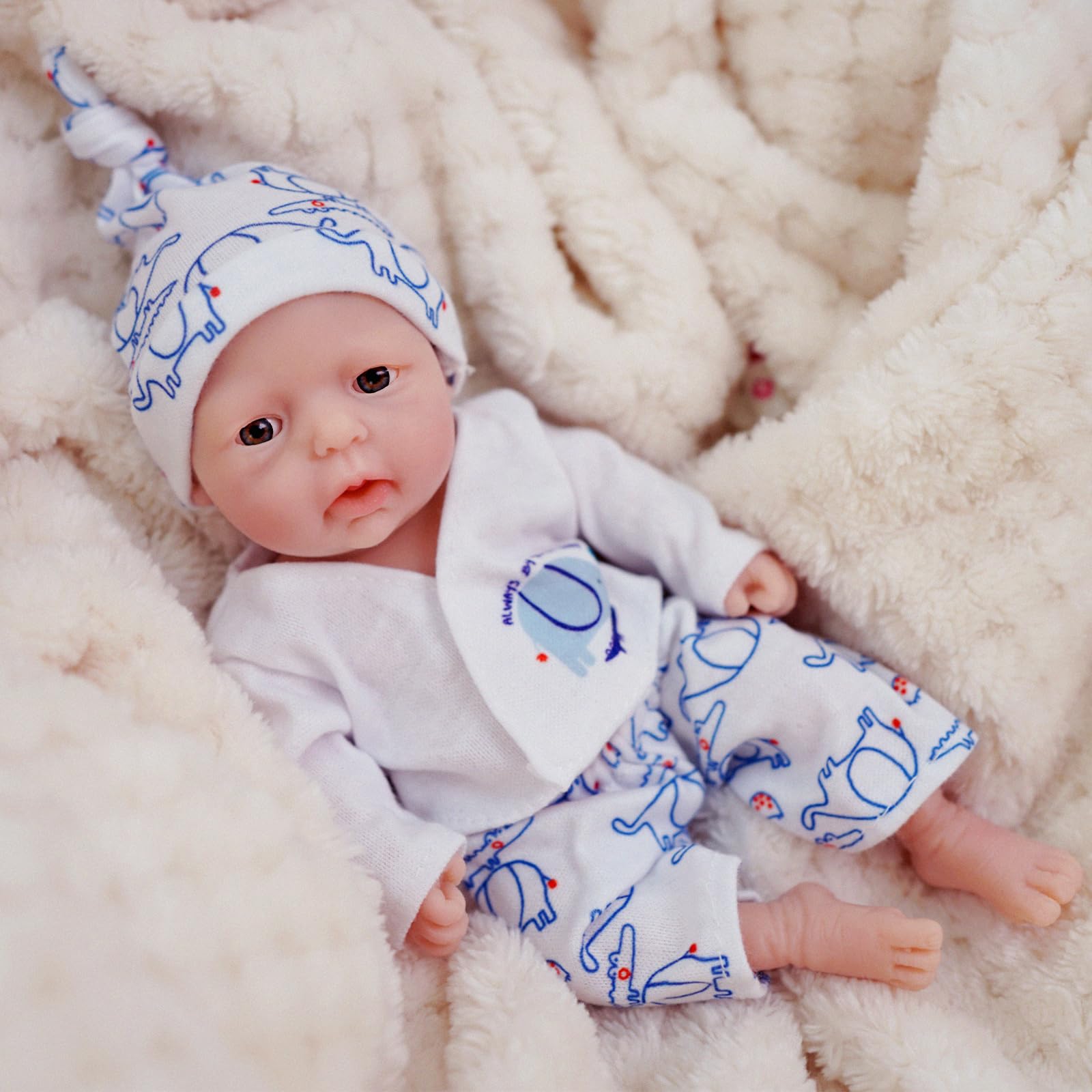 Лялька MYREBABY Reborn 7 Inch Силіконова Хлопчик Justin Реалістична Лялька для Немовлят Силіконове Повне Тіло Стресове Полегшення, фото №4