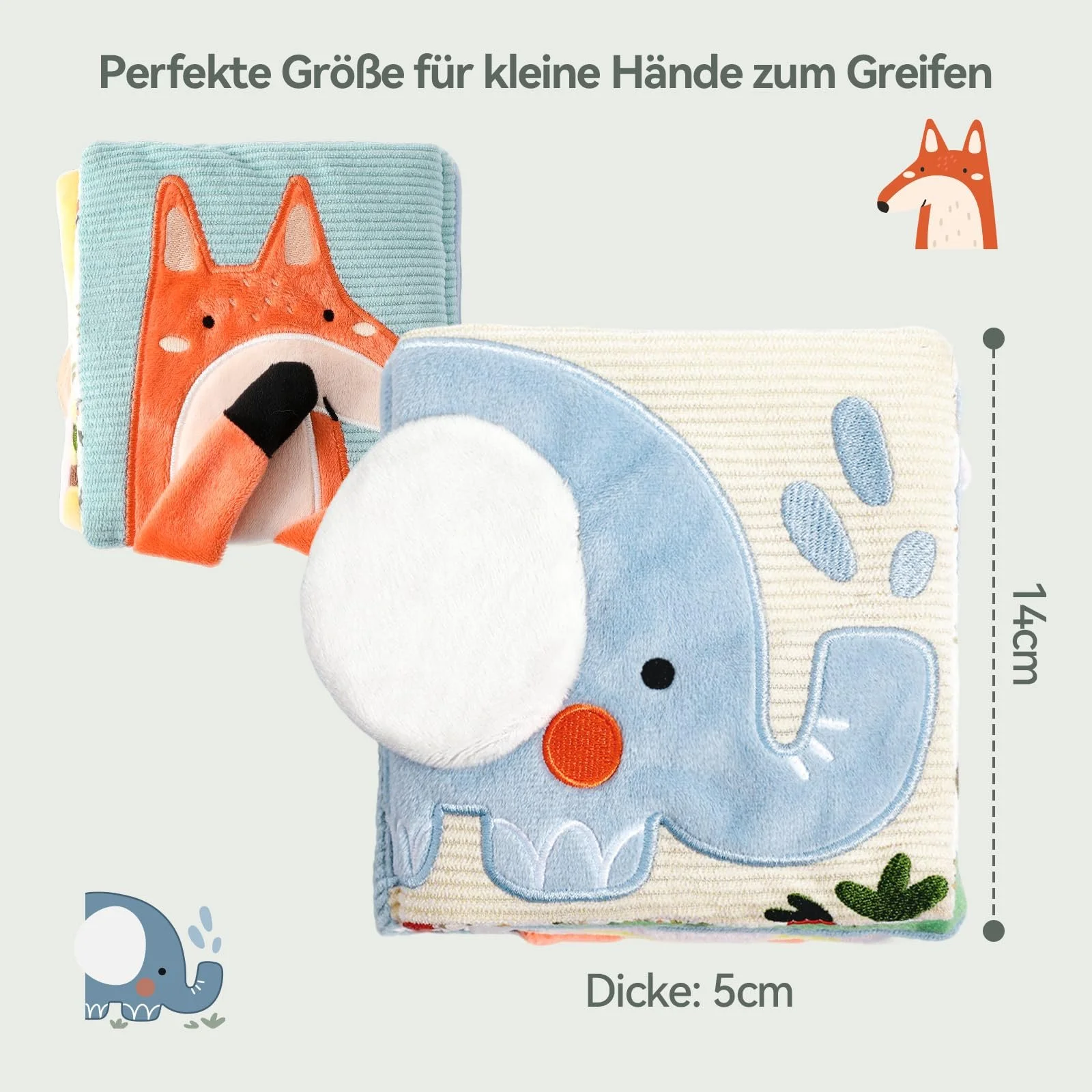 Тканинна книжка-прорізувач Baby Book з дзеркалом, іграшка для малюків Слони, фото №8