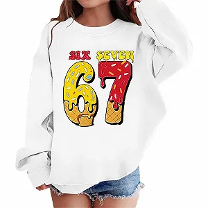 Толстовка унисекс детская 6 7 Meme с принтом мороженого, мешковатая, с длинными рукавами, удобная, смешная, спортивная, свободная, для девочек и мальчиков, уличный стиль - Фото 1