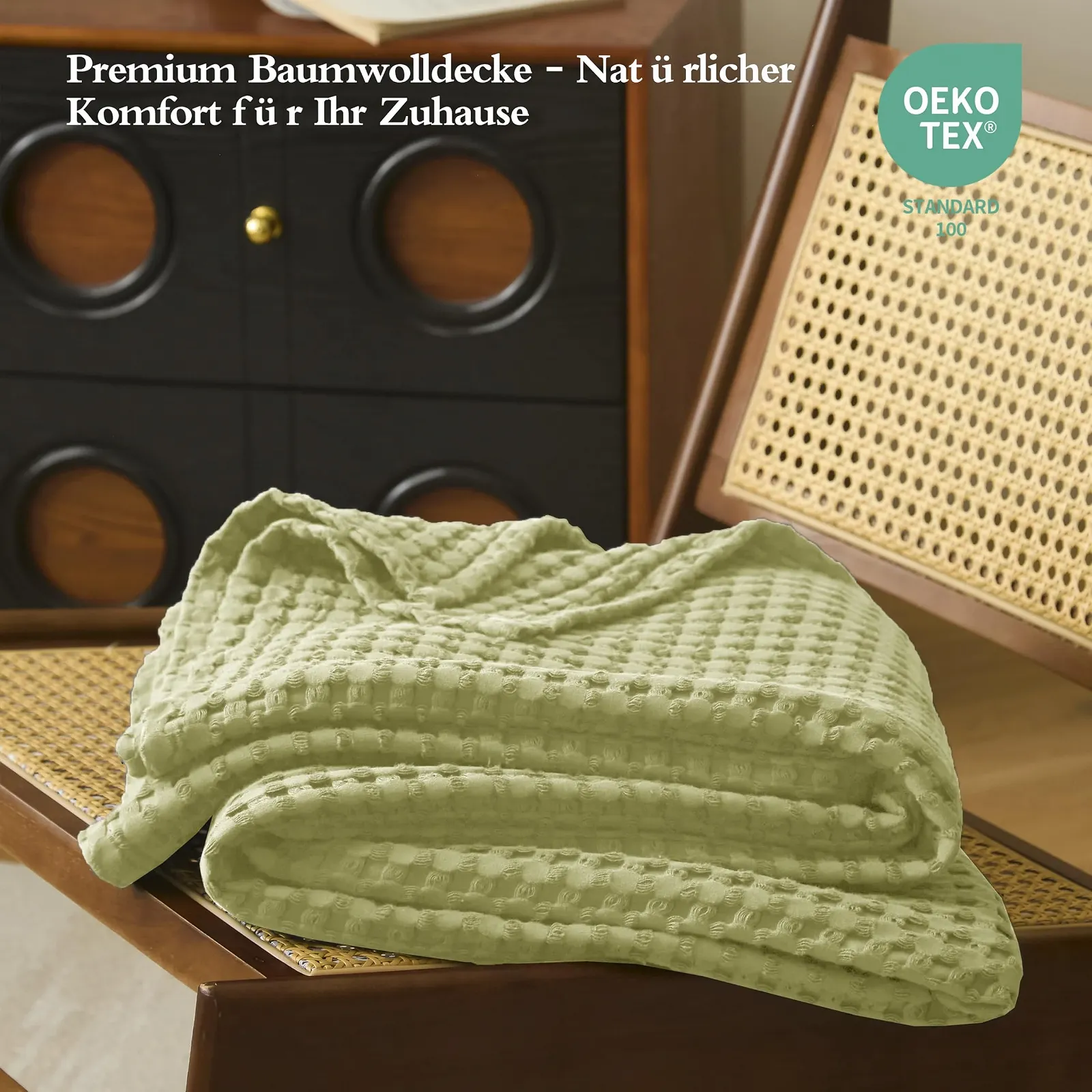 Покривало CHUFFED Бавовна 100% Вафельний Піке 220 x 240 см Авокадо Зелений, фото №3