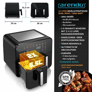 Мультипіч Arendo XXL 11 л 2600 Вт 2 камери 308011 Black synthetic.ua - Фото 1