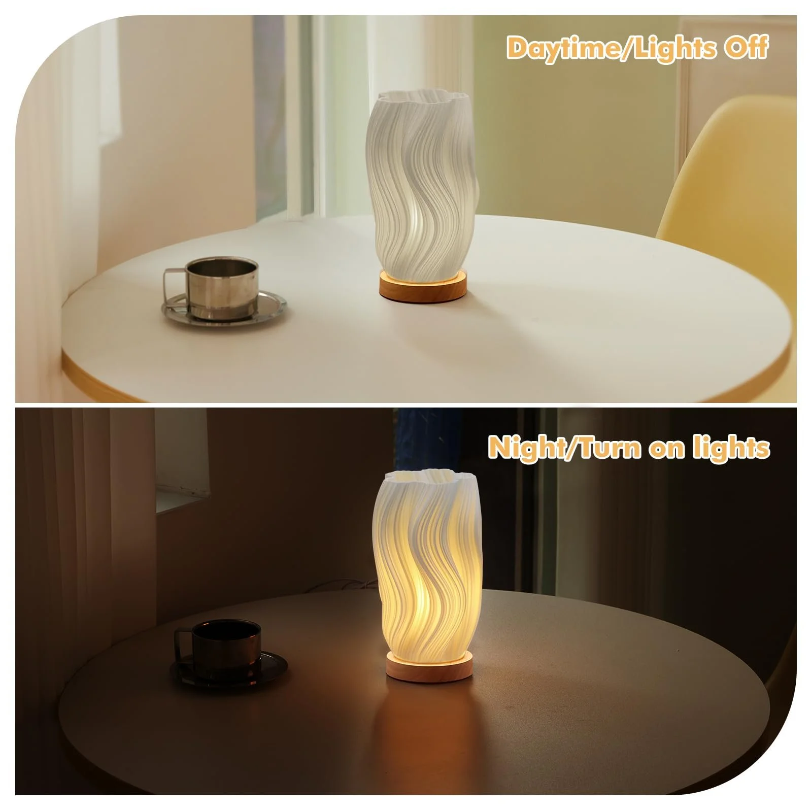 Настільна лампа 3D декор дерев'яна основа тримач для квітів 3000K Φ11x20,5 см, фото №5