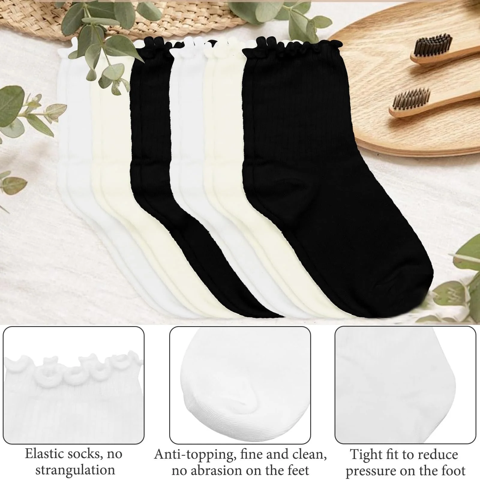 Носки с рюшами, Набор из 8 пар носков с рюшами, Женские, Повседневные носки до щиколотки из хлопка, Модные и удобные, Идеальны для всех случаев (3 цвета), фото №3 Носки с рюшами, Набор из 8 пар носков с рюшами, Женские, Повседневные носки до щиколотки из хлопка, Модные и удобные, Идеальны для всех случаев (3 цвета), фото №3