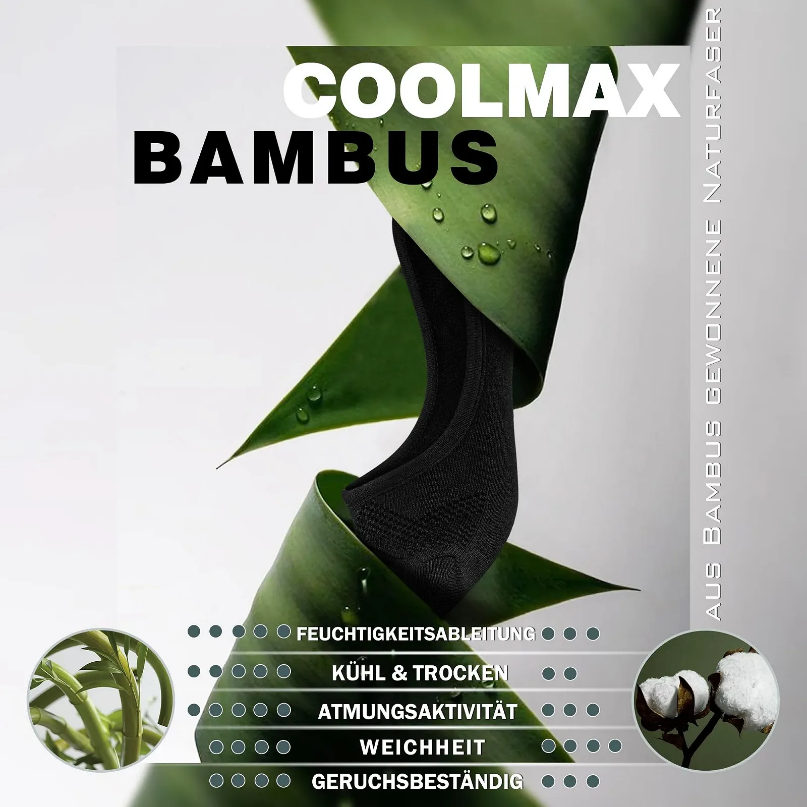 Шкарпетки BRISIRA CoolMax Thin No Show, чорний, XL, фото №2