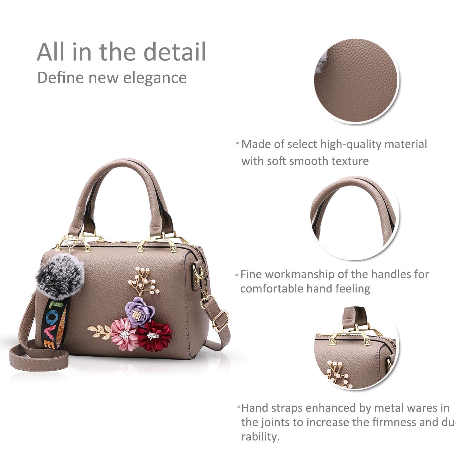 NICOLE & DORIS Сумка жіноча маленька з квітковим візерунком та підвіскою помпоном, фото №6