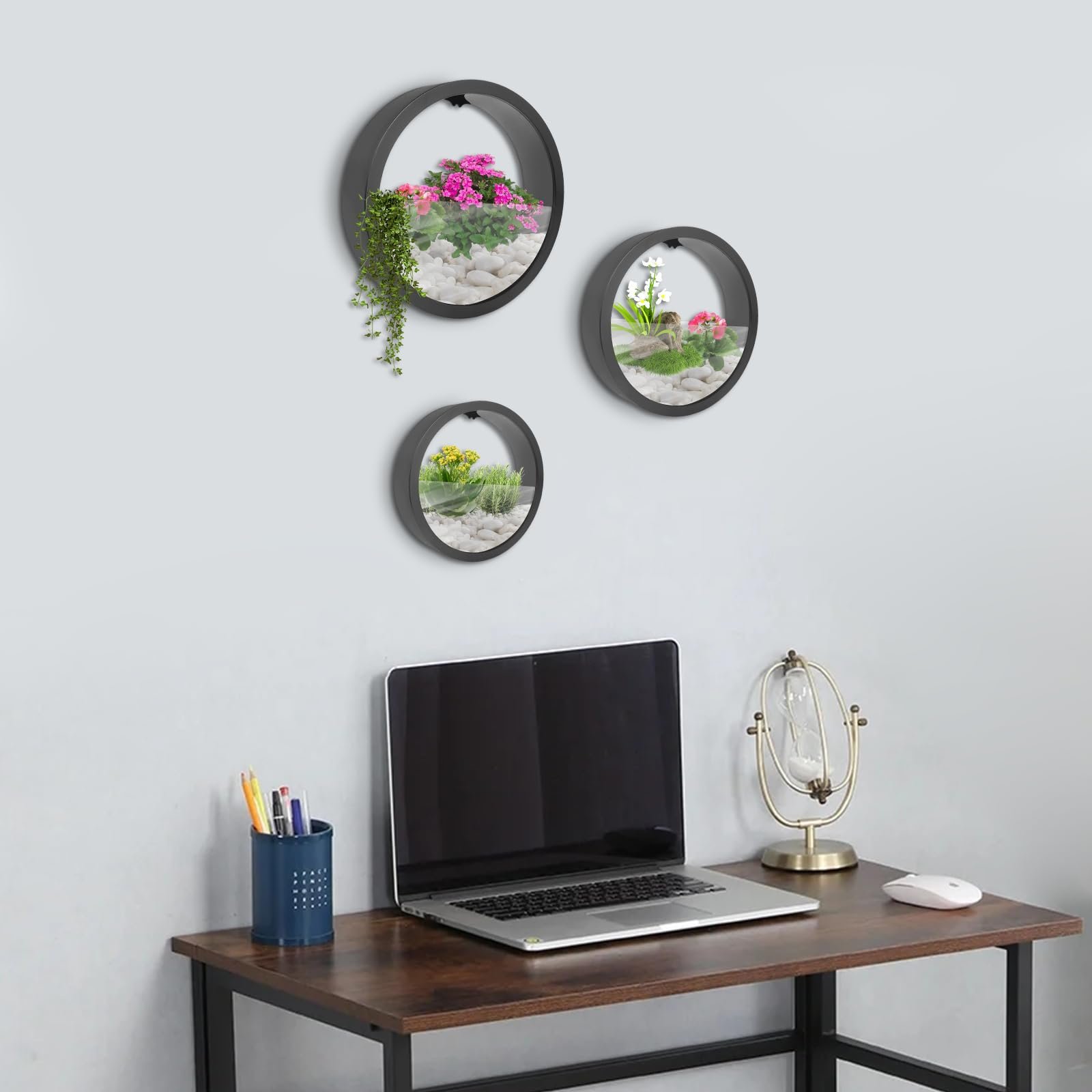 Кашпо настінне кругле акрилове набір 3 шт Black, фото №6