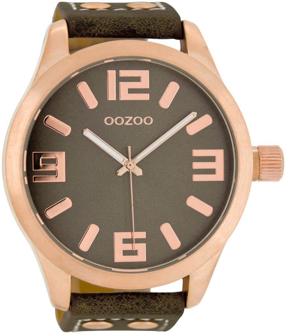 Часы Oozoo XXL Basic Line с заклепками, кожаный ремешок, корпус розового цвета, диаметр 52 мм, различные цвета, фото №1