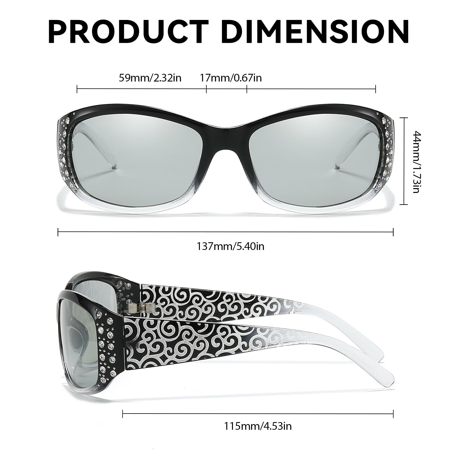 Фотохромні поляризовані сонцезахисні окуляри з облямовуючою оправою FIMILU, зі стразами, хвилеподібним візерунком, фото №6