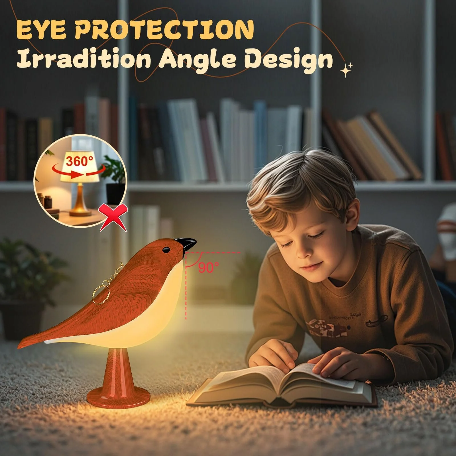 Настільна лампа LAVAED Птах Сенсорна USB Акумуляторна Red, фото №6