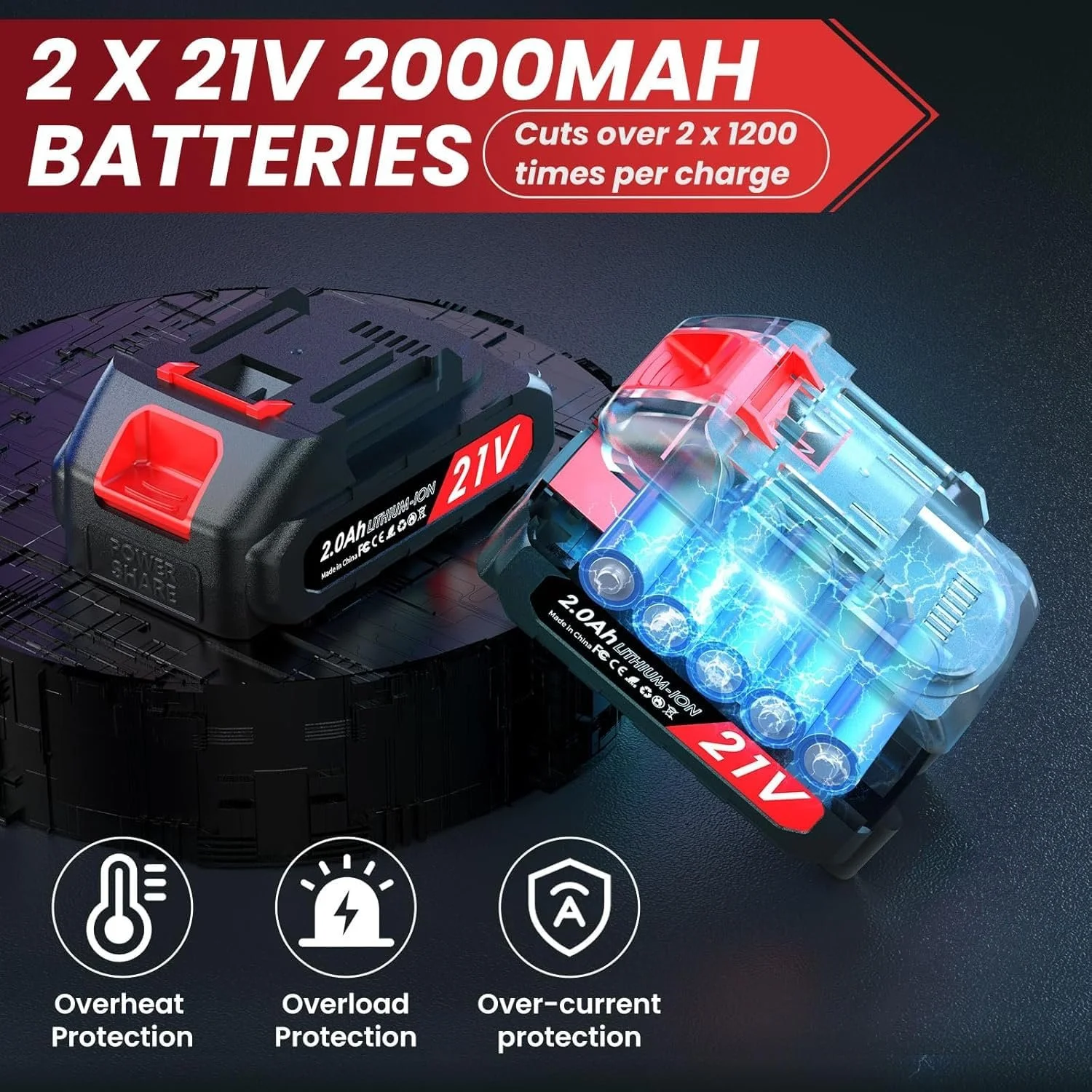 Акумуляторний сучкоріз 2-в-1 з телескопічною штангою 50 мм з 2 акумуляторами 21 В 2000 мАг, РК-дисплеєм, подовженням 2,5 м, 6-10 годинами роботи, безщітковим двигуном, фото №4