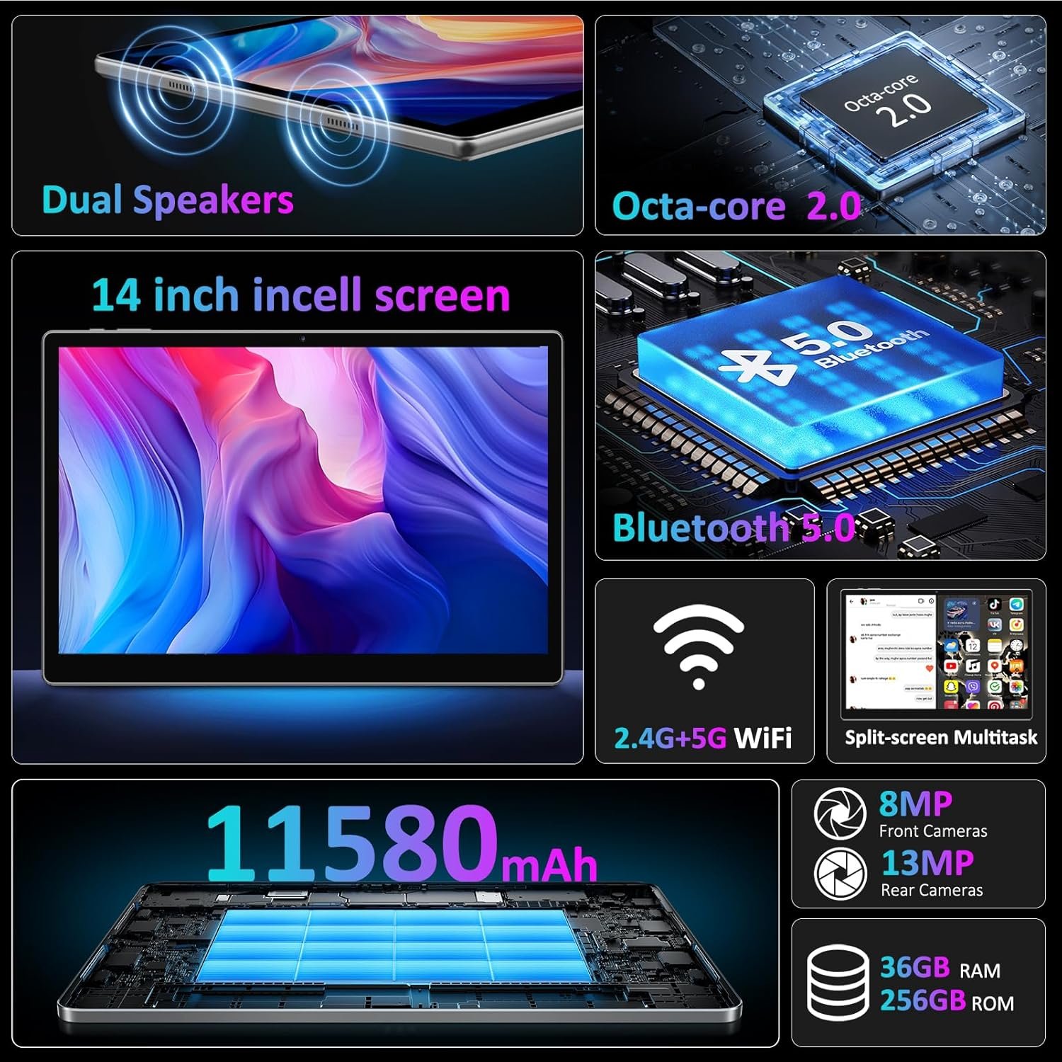 Планшет 14" Full HD DEEMWOLF T181 12+24/256GB 8 ядер Android 14 11580 mAh Сірий, фото №2