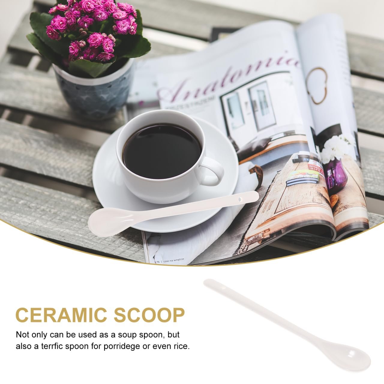 Ложка Фарфоровая 5 шт Ложка керамическая для супа Ложка керамическая с длинной ручкой для смешивания Ложка для кофе Кухонная ложка для супа Каши, фото №8