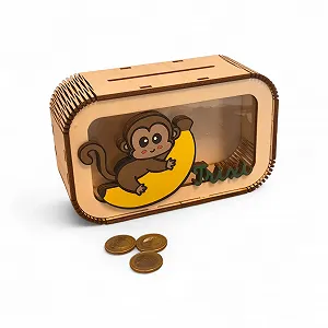 Скарбничка Мавпочка дерев'яна персоналізована Сафарі-тема synthetic.ua - Фото 1