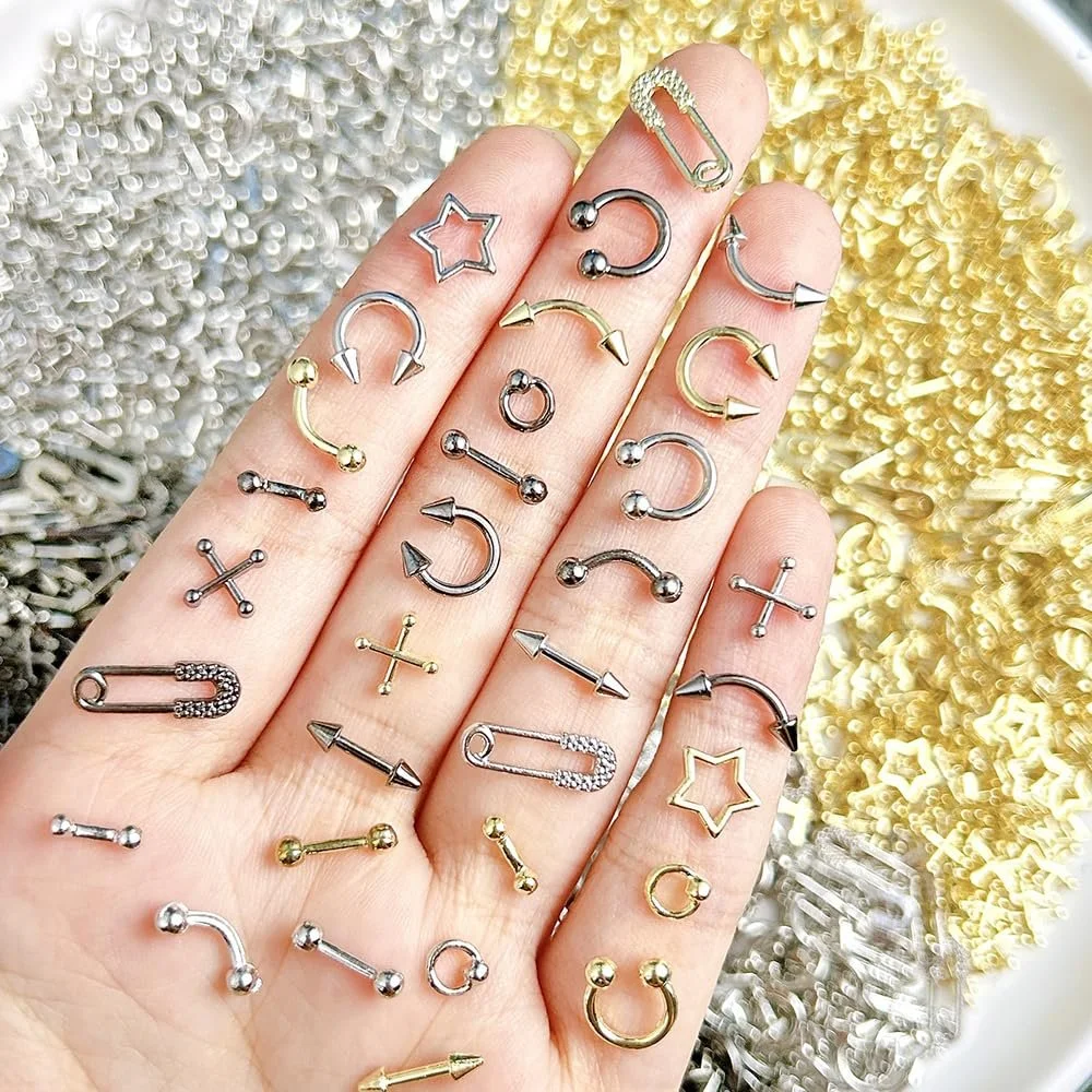 Різні форми Punk Gothic Y2K кільця, конуси, зірки, заклепки, хрести, штанги, шипи, гранж, 50 шт, фото №3