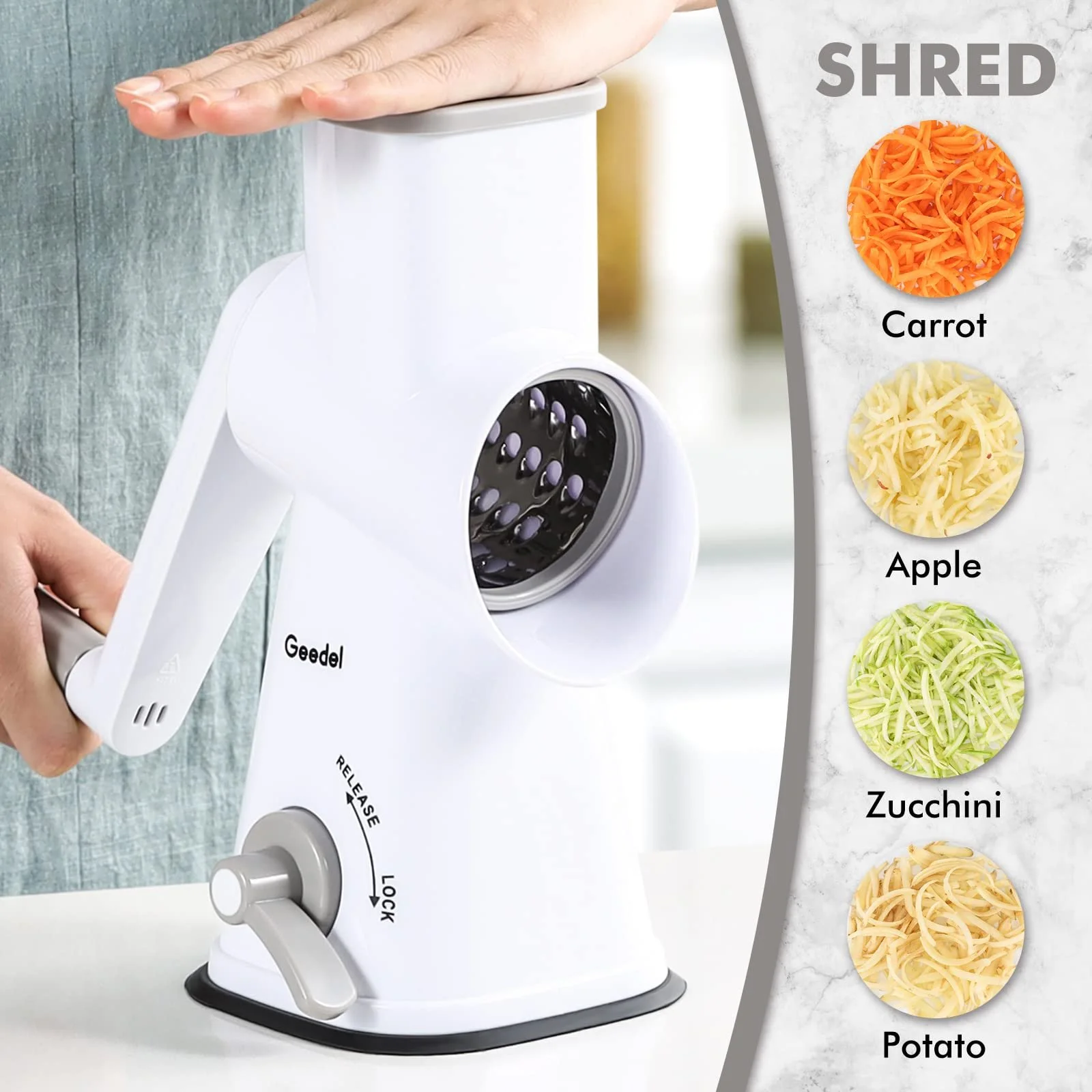 Ручна барабанна терка, терка для сиру з 3 змінними барабанними лезами, фото №4