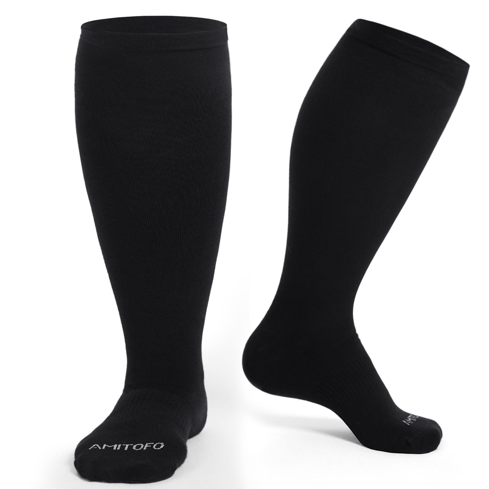 Компрессионные чулки PUTUO для женщин: бамбуковые вискозные поддерживающие чулки большого размера для мужчин с широкими икрами - противотромбозные чулки для авиаперелетов, 1 пара, фото №1