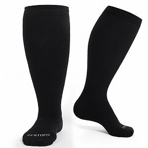 Компрессионные чулки PUTUO для женщин: бамбуковые вискозные поддерживающие чулки большого размера для мужчин с широкими икрами - противотромбозные чулки для авиаперелетов, 1 пара - Фото 1