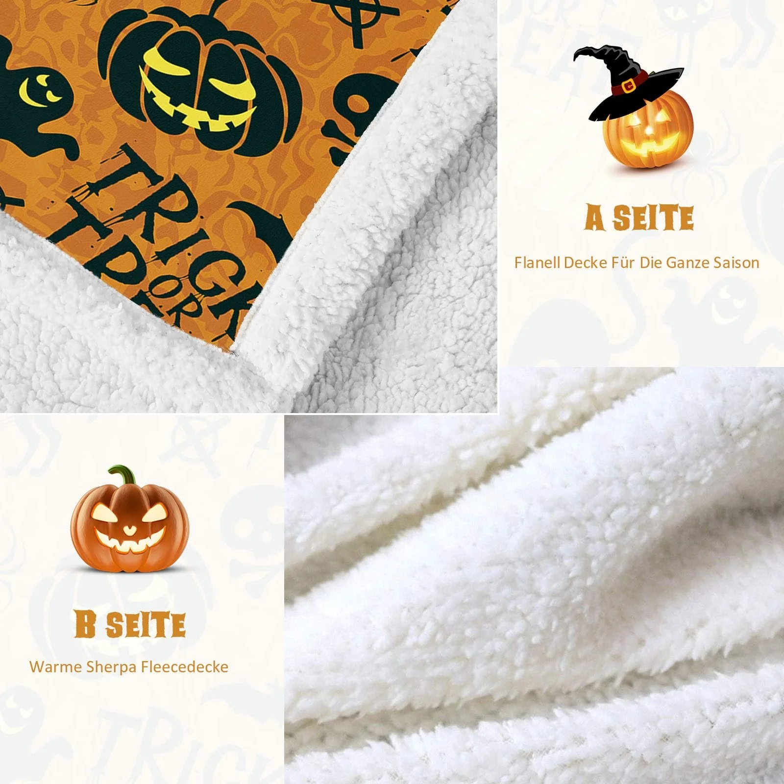 Одеяло WONGS BEDDING Halloween Тыквенная ракетка Пушистое флисовое одеяло 150 x 200 см, фото №4